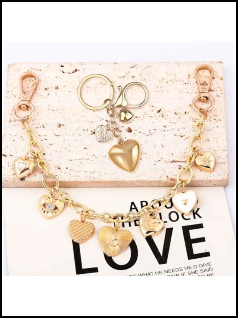 2 Pcs Gold Metal Bag Chain with Heart Purse Charm Extender Strap for Handbags